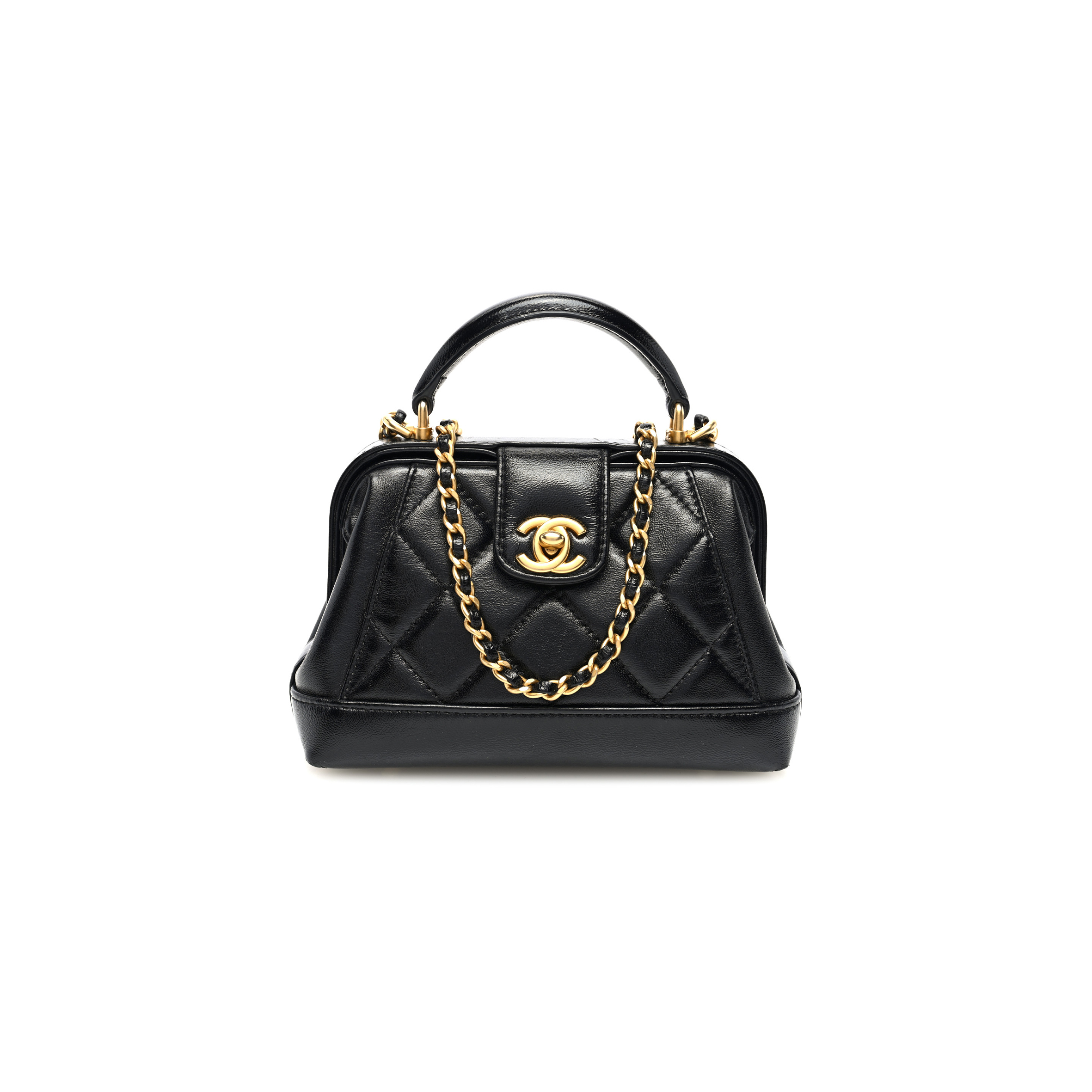 CHANEL SHINY LAMBSKIN QUILTED MINI COCODOC TOP HANDLE BAG BLACK AS4958 (18*12*7cm)